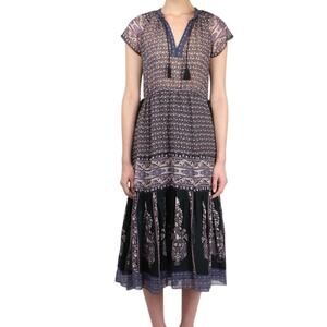 Ulla Johnson Neela Dress in Midnight Blue Size 8us Silk,Pristine Mid/Long Medium